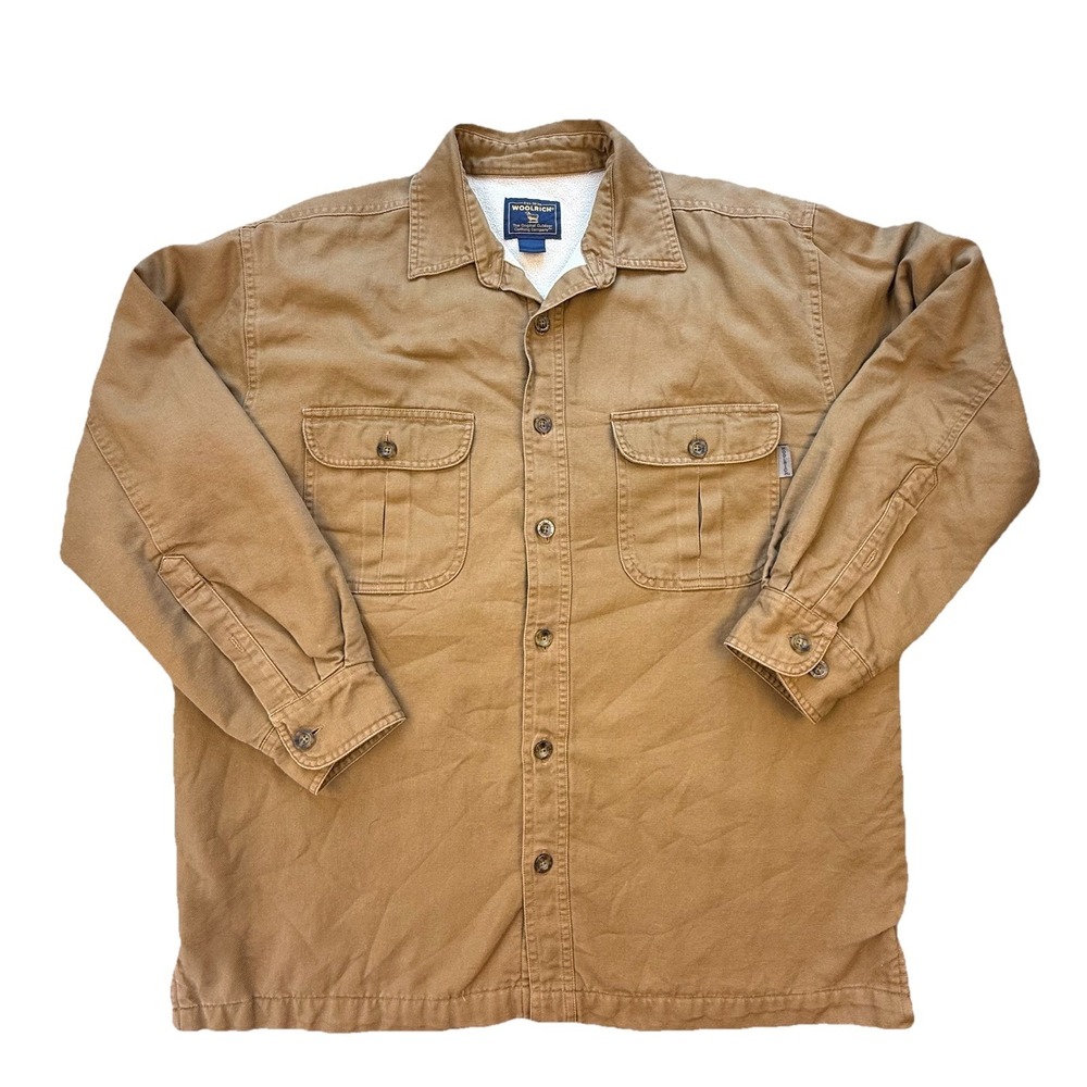 Woolrich Canvas Shacket Fleece Lined Men's M Camel Shirt‎ Jacket Barn Outdoor
